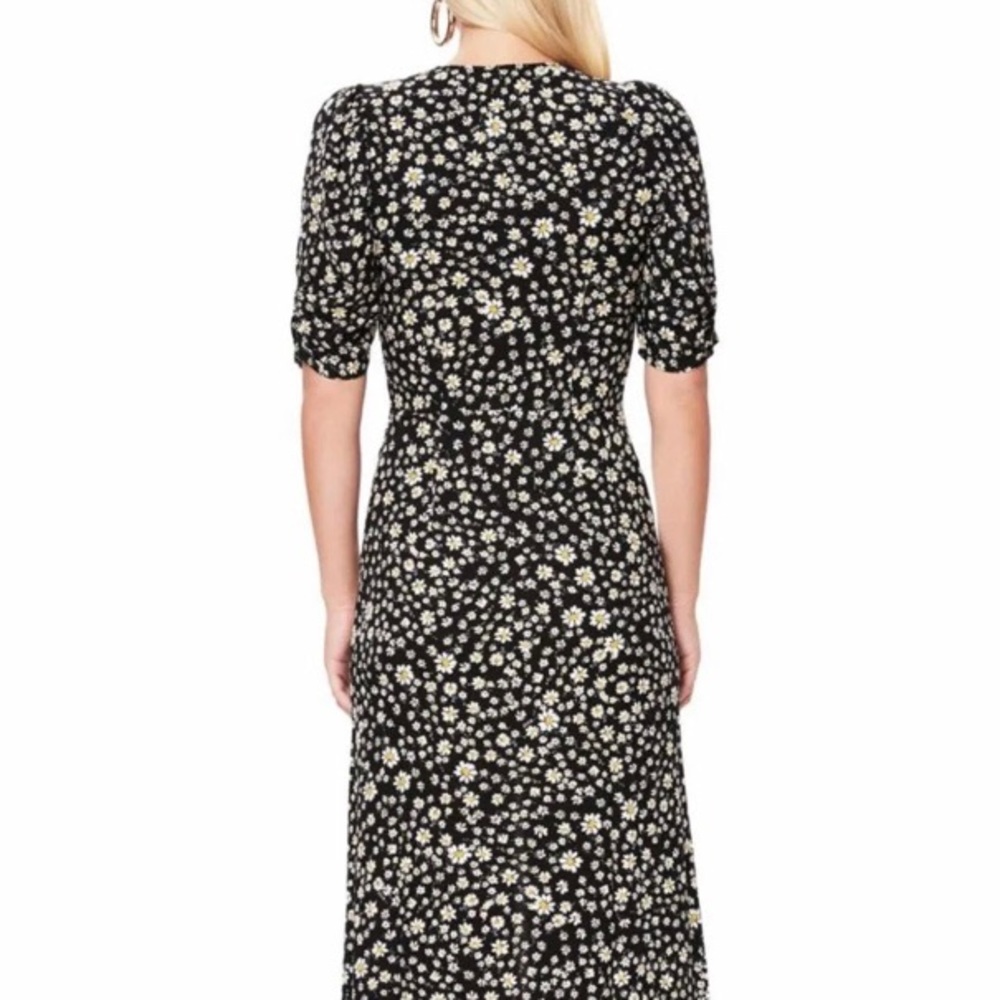 NWT AFRM Black Daisy Ditsy Ruched Midi Dress XS - Picture 4 of 13